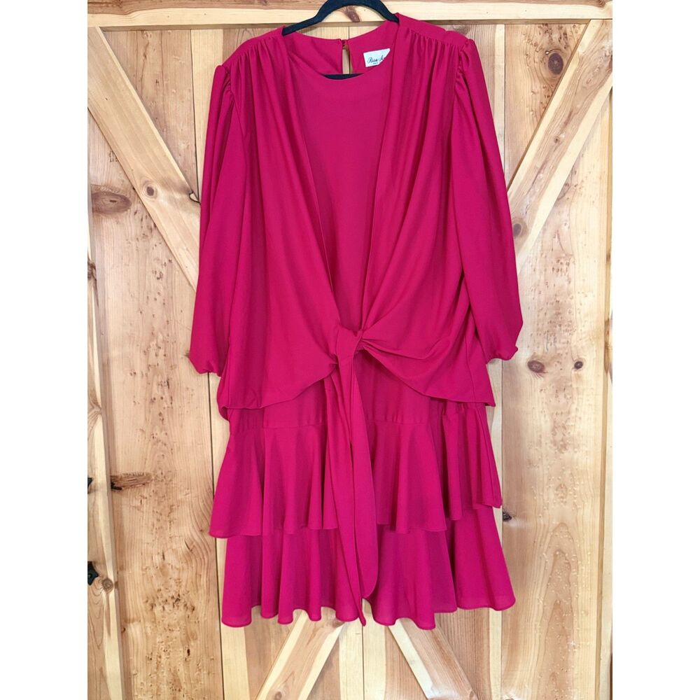 Vintage Risa Ann NY Hot Pink Tiered Ruffle Dress Size L Magenta Prairie 80s Boho